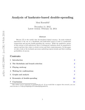 PDF Document Cover - Analysis of Hashrate-Based Double-Spending in Bitcoin